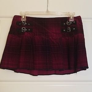 Burgundy Plaid Mini Skirt
